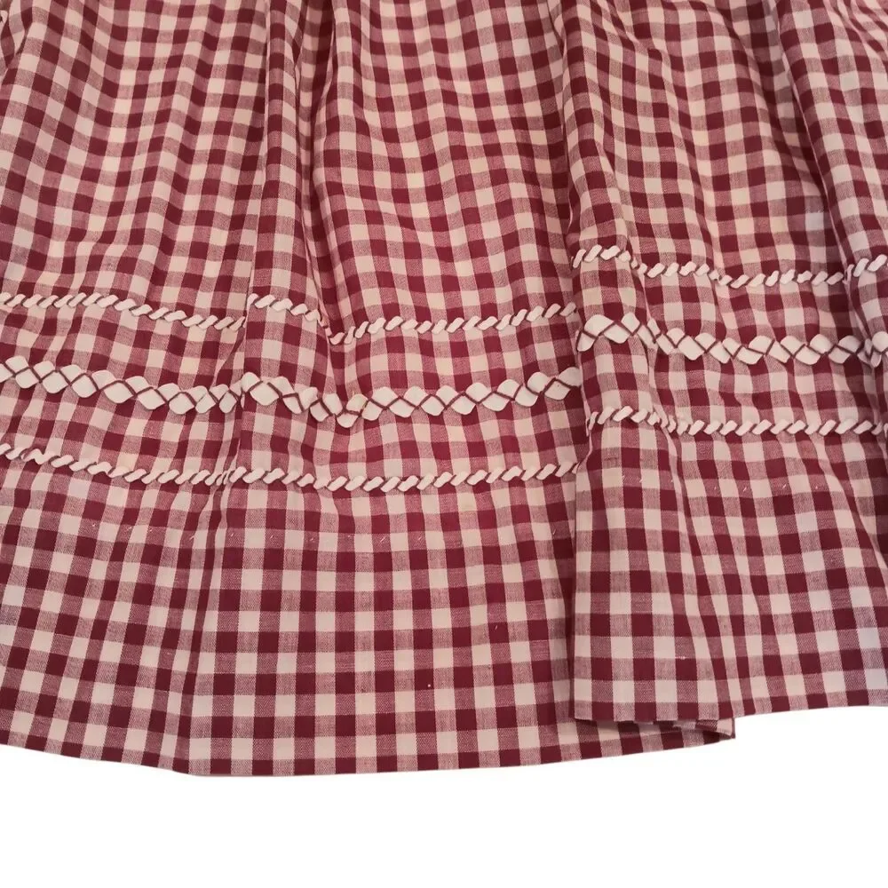 VTG Red and White Check Half Apron Gingham W/ White Rick Rack Trim Front Pocket
